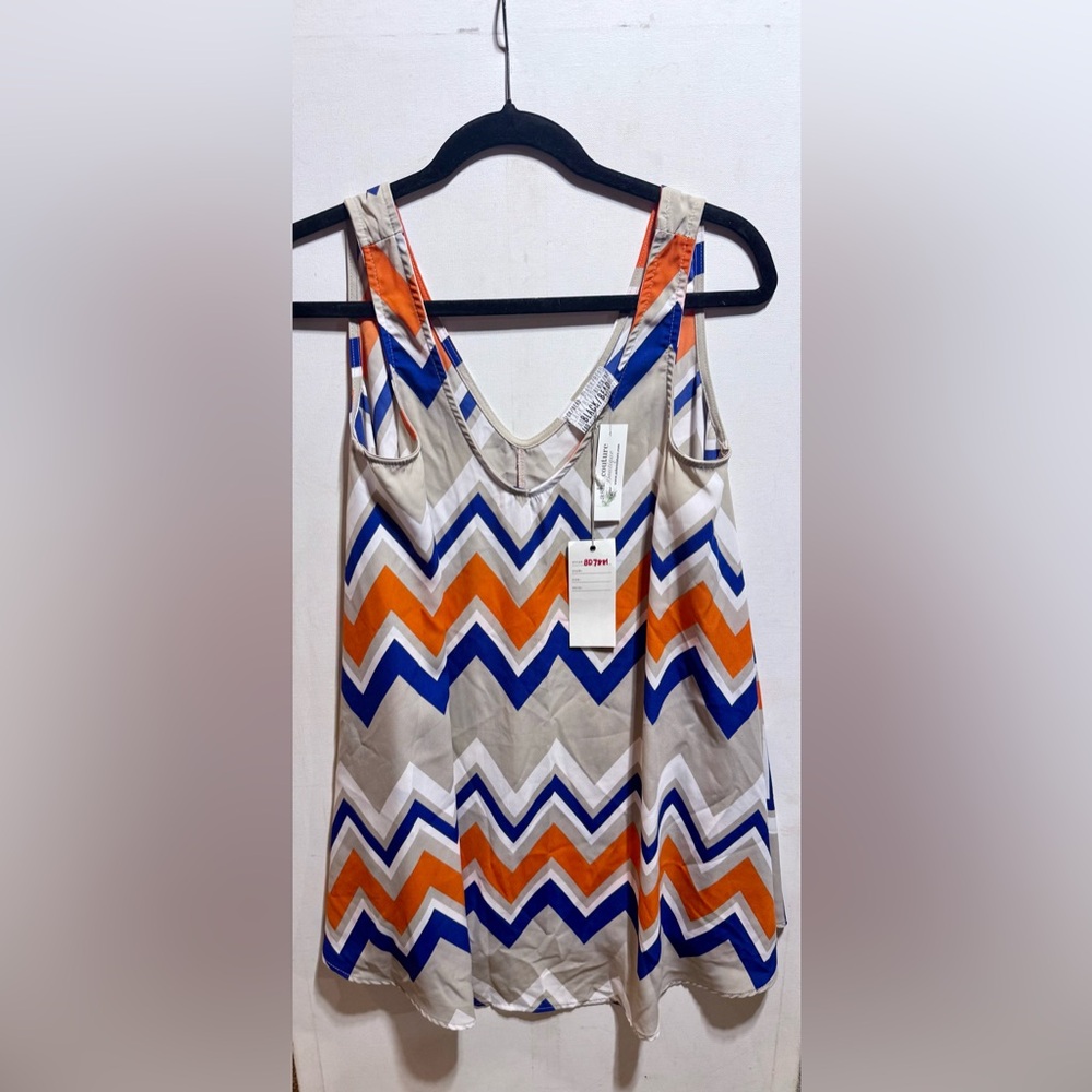 #NWT Hot & Delicious Orange and Blue Chevron Tank Top Size-L